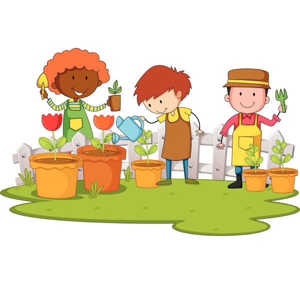 gardeners planting tree and flower in