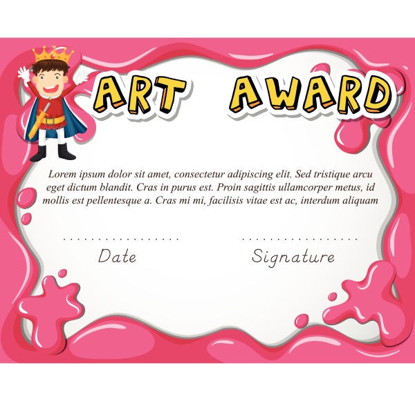 art award certificate with boy as