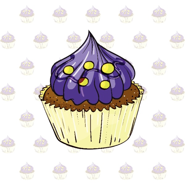 a cup cake with violet icing
