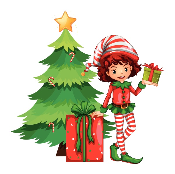 christmas theme with tree and elf
