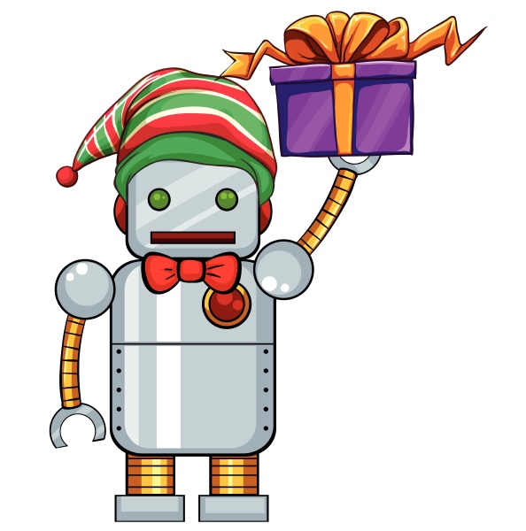 robot holding christmas present