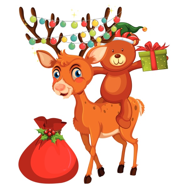 christmas theme with bear and reindeer