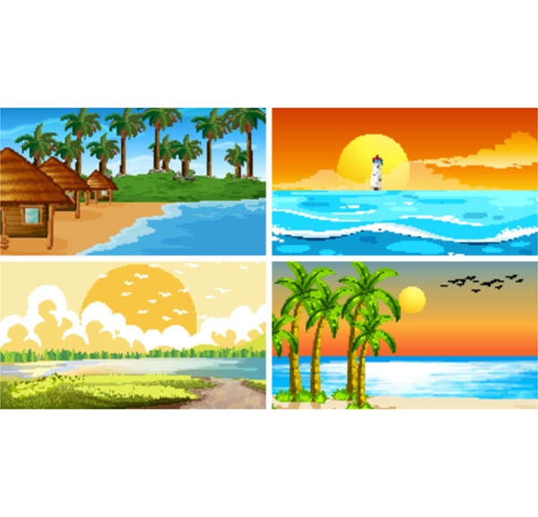 set of tropical ocean nature scenes