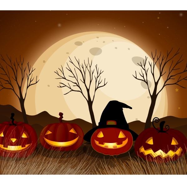 halloween pumpkin at full moon night