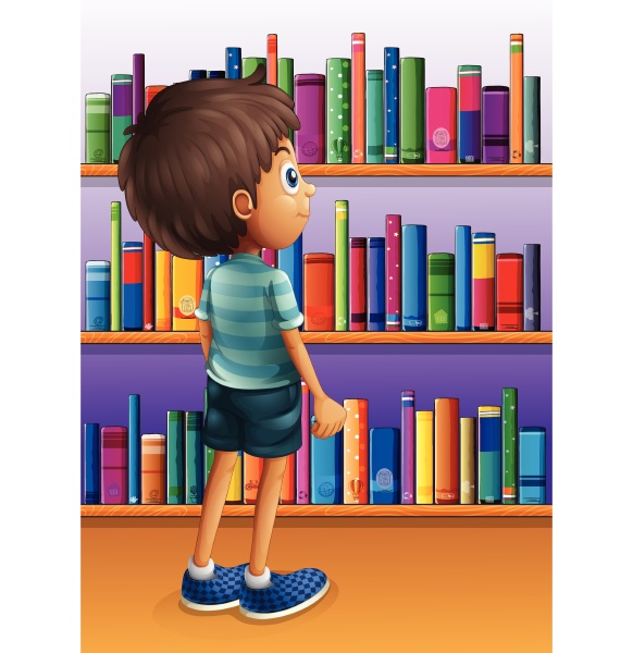 a boy searching a book in