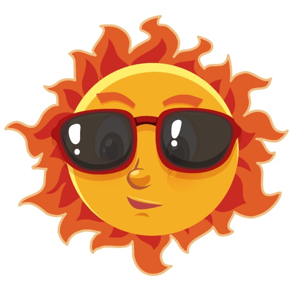 sun cartoon character wearing sunglasses on