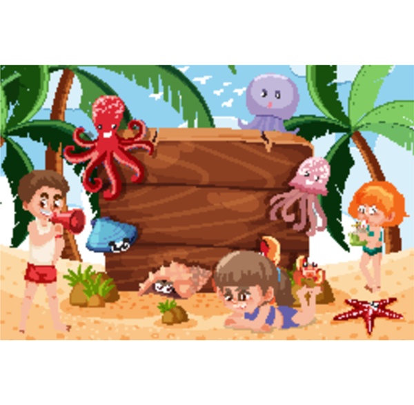 background scene with sea creatures on