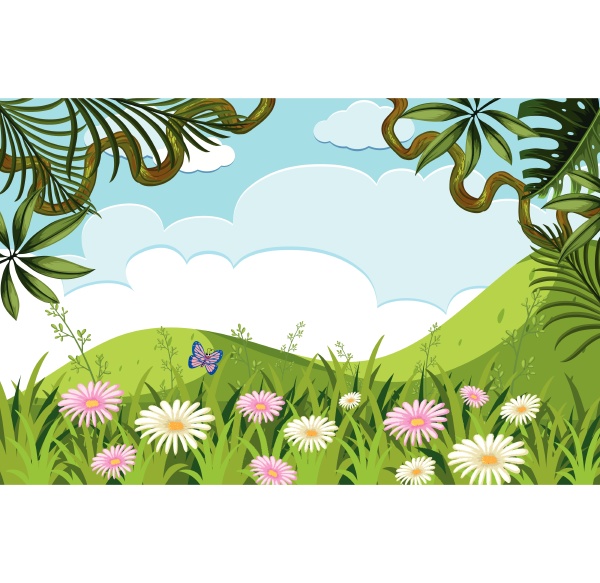 nature scene with flowers on the