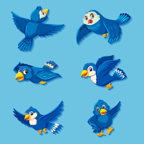 cute blue bird cartoon character
