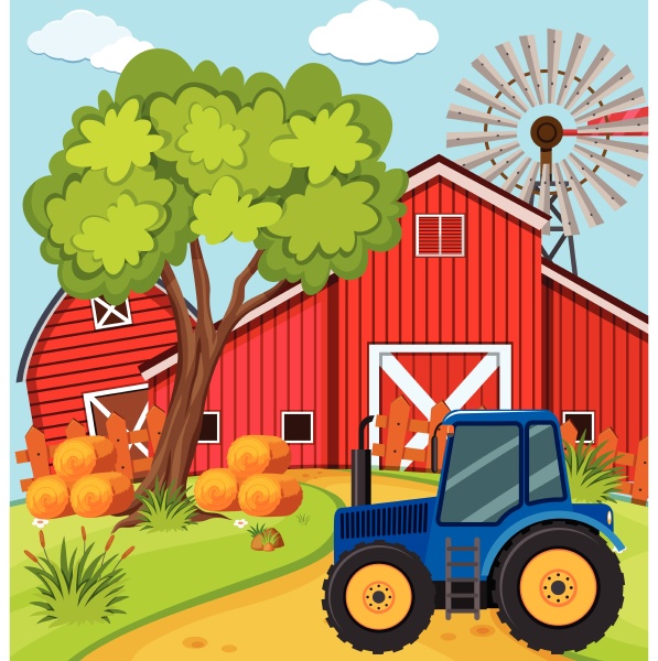 scene with blue tractor on the