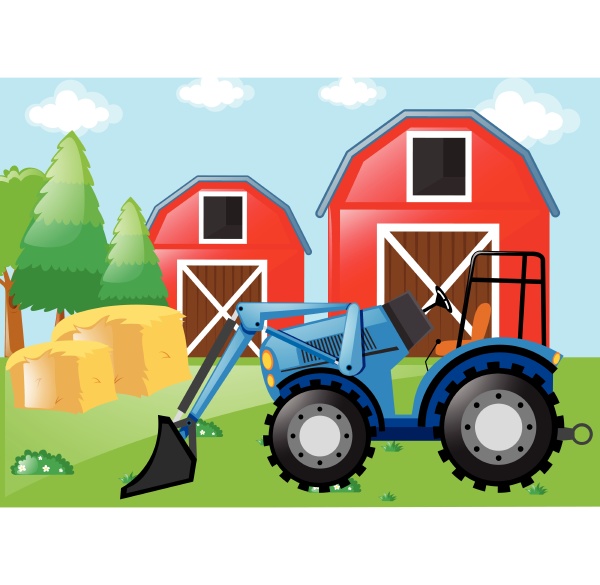 farm scene with tractor on the