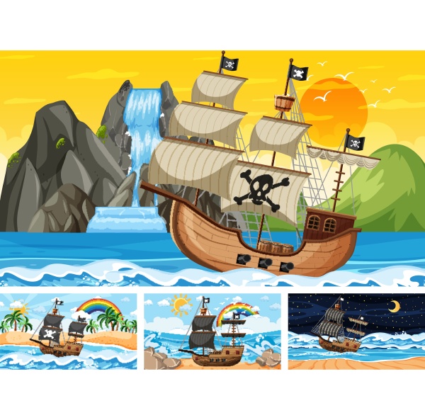 set of ocean with pirate ship