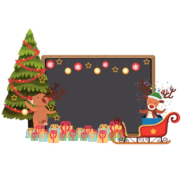 blackboard with two reindeers and presets