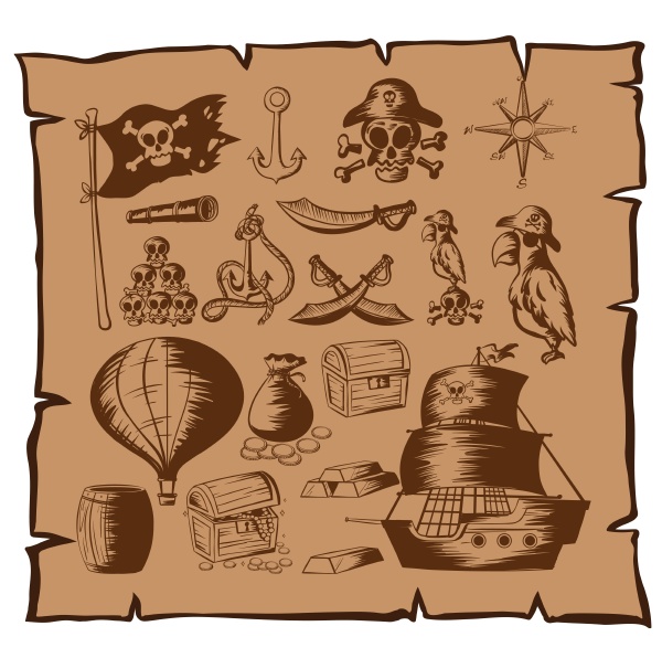 pirate symbols and other elements on