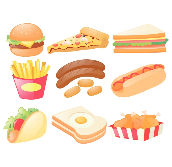 set of different types of fastfood