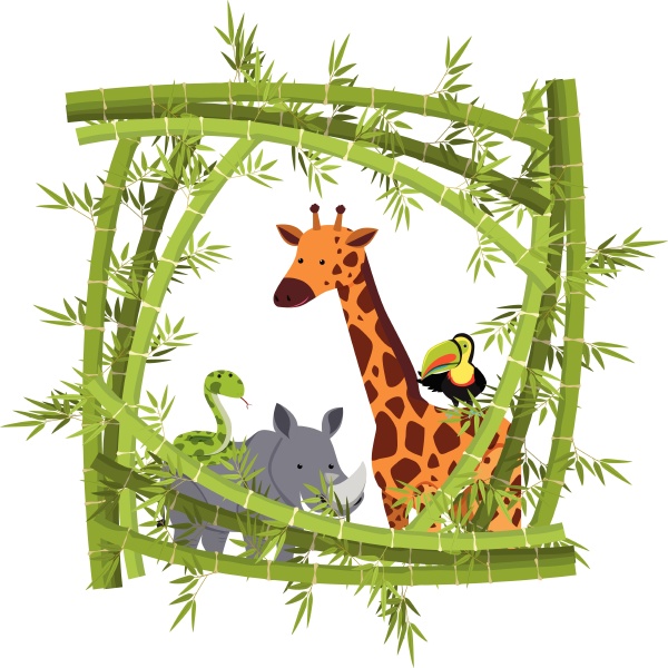 different animals within a bamboo frame