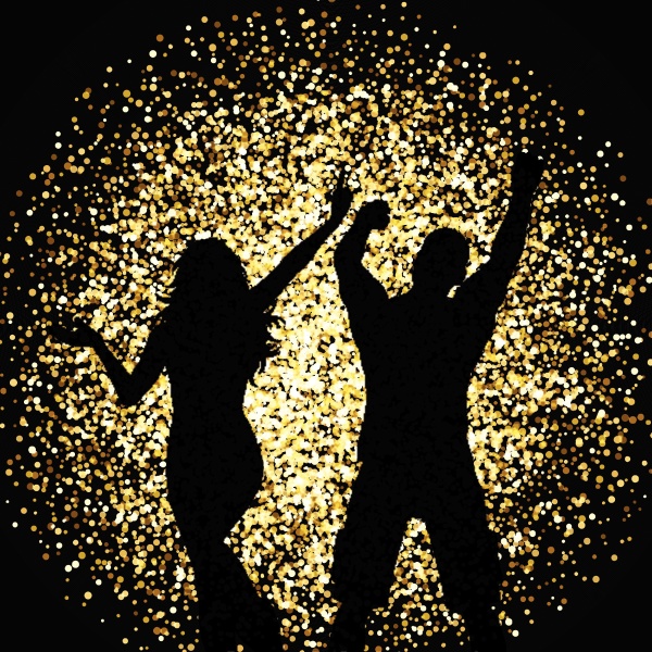 silhouettes of people dancing on gold