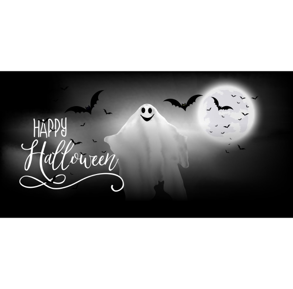 halloween banner with ghost and bats