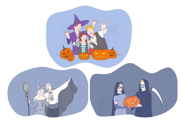 celebrating halloween holiday in spooky costumes