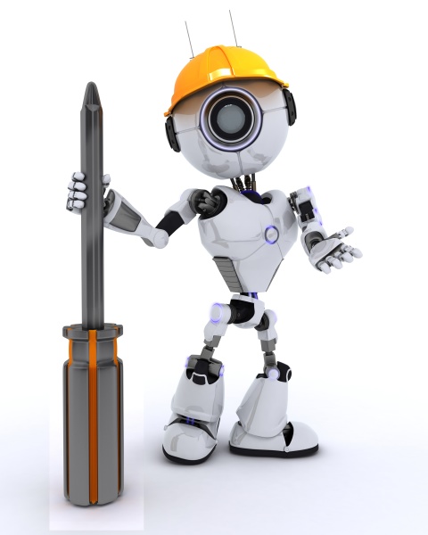 robot builder with a screwdriver