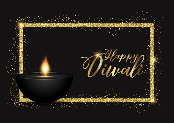 diwali background with gold glittery border