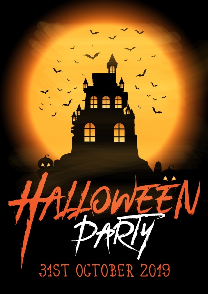 halloween party poster with spooky castle