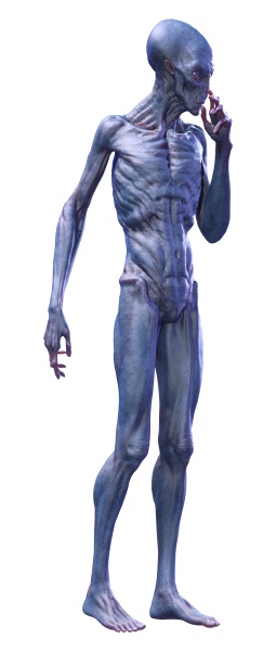 3d rendering blue alien on white