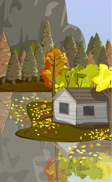 realistic autumn forest house by