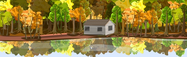 realistic autumn forest house by