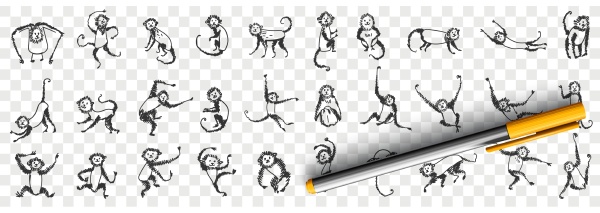 monkeys enjoying life doodle set
