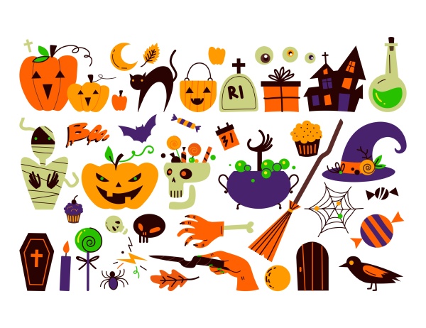 halloween holiday doodle set