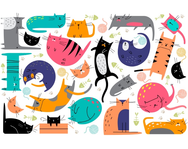 cats doodle set