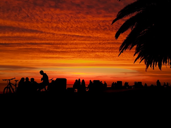 boardwalk sunset silhouette scene