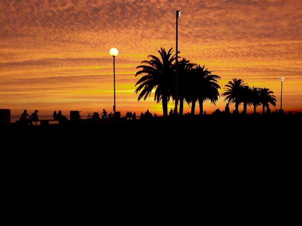 boardwalk sunset silhouette scene