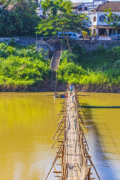 construction of bamboo bridge over mekong