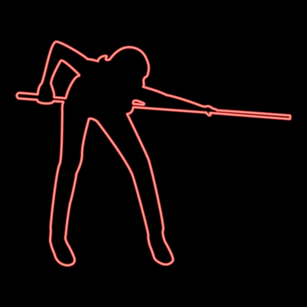 neon woman playing billiards red color