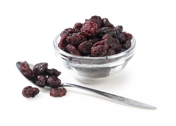 dried cranberries in a glass bowl