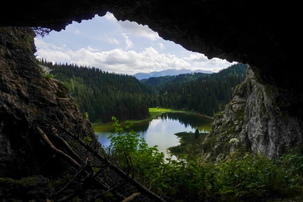 view from a cave to a