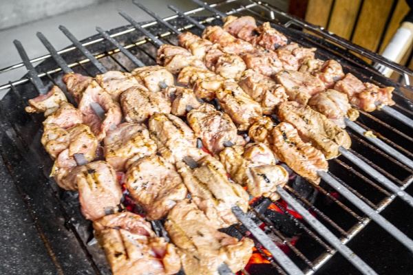 russian shashlik with skewers on a