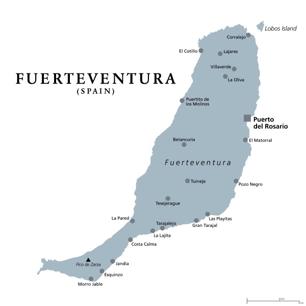 Fuerteventura island gray political map Canary - Royalty free photo ...