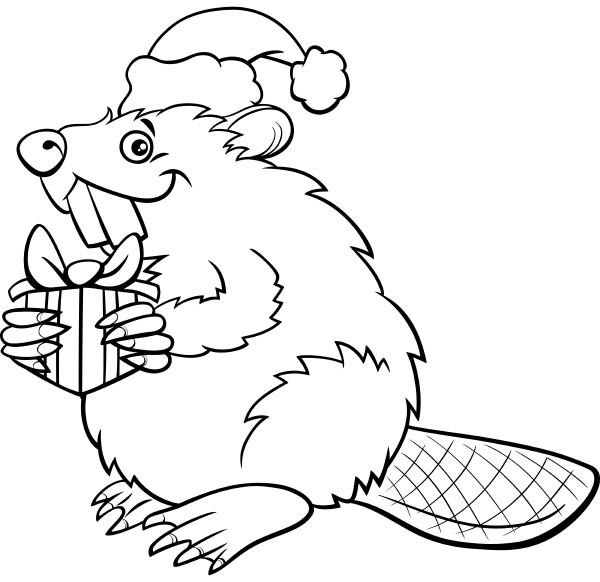 cartoon beaver on christmas time coloring