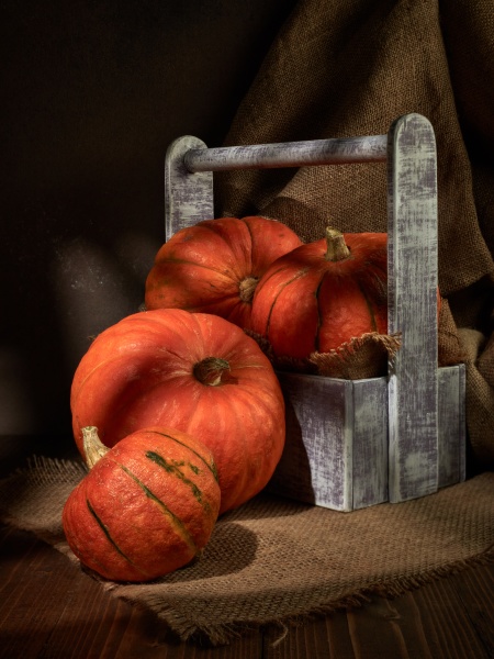 ripe, orange, pumpkins, in, wooden, box - 30762822