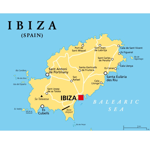 Ibiza political map part of the Balearic Islands - Royalty free image ...