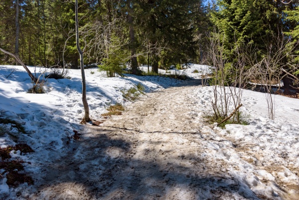 snow covered mountain trail to the