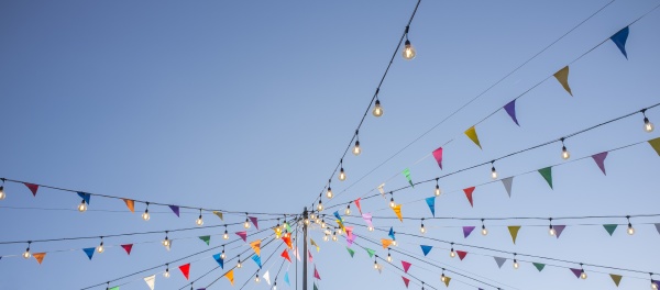 garland with colorful pennants and light