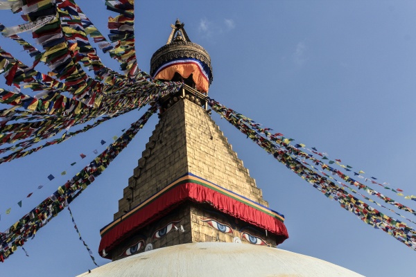 tibetan flags in boudhanath stupa