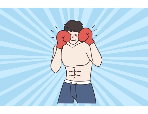 strong muscular boxer man fighting on