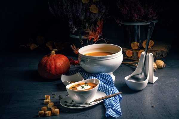 delicious vegetable pumpkin cream soup with