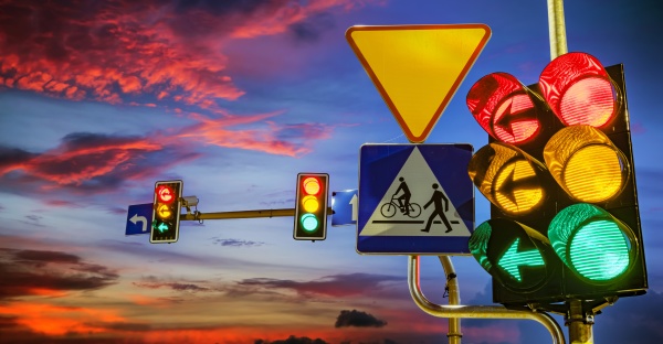 traffic lights over urban intersection