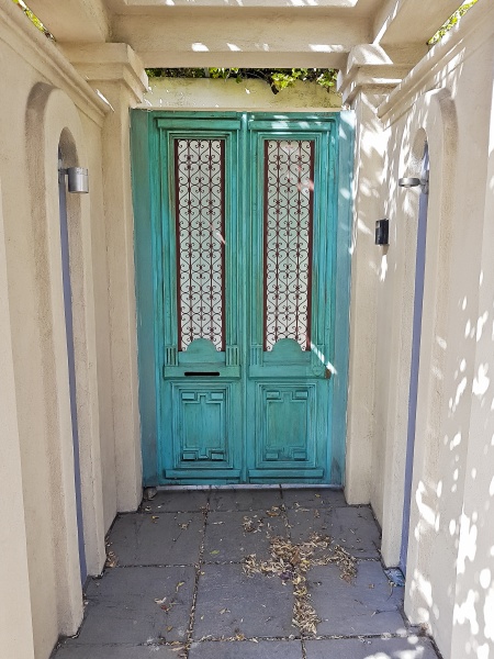 beautiful turquoise wooden door in the